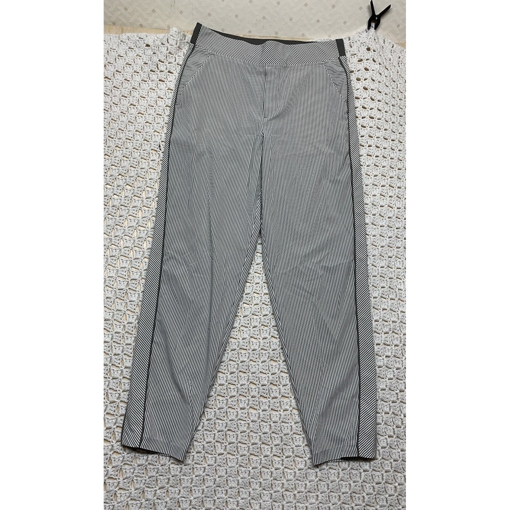 Athleta Brooklyn Lined Ankle Pant Women Sz 8‎ White/gray Striped Pull On Pockets